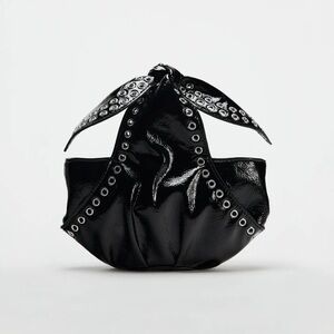 Black studded bucket purse with silver strap!
